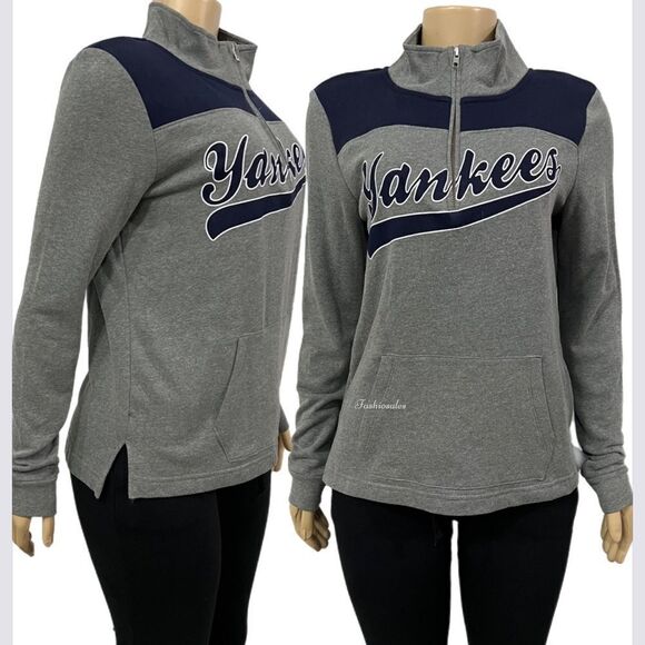 Victoria’s Secret Pink MLB Yankees Baseball Pullover Sweatshirt gray navy M - Picture 1 of 3